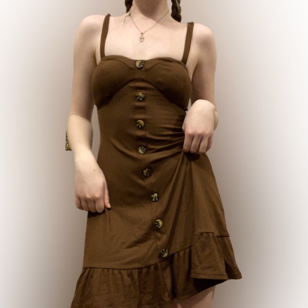 XS No Boundaries Little Brown Button Down Dress Summer Dress Tight Short Dress
